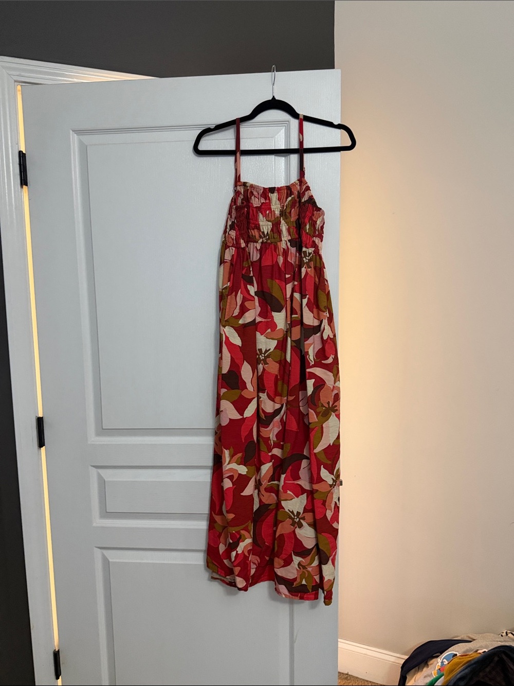 a new day Red Floral Maxi Sundress with Smocked Bodice